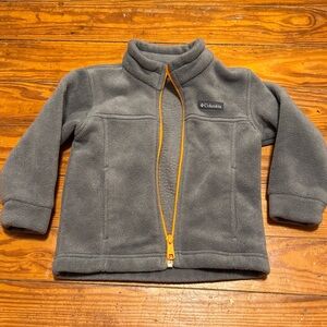 Columbia Charcoal Fleece Jacket with Bright Orange Zipper
